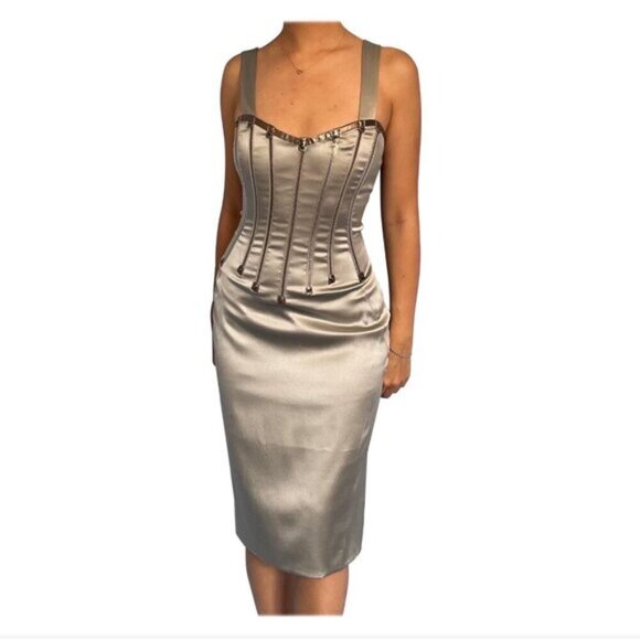 Vintage Dolce & Gabbana F/W 2007 Silver Zipper Dress sz 46 - Picture 4 of 16